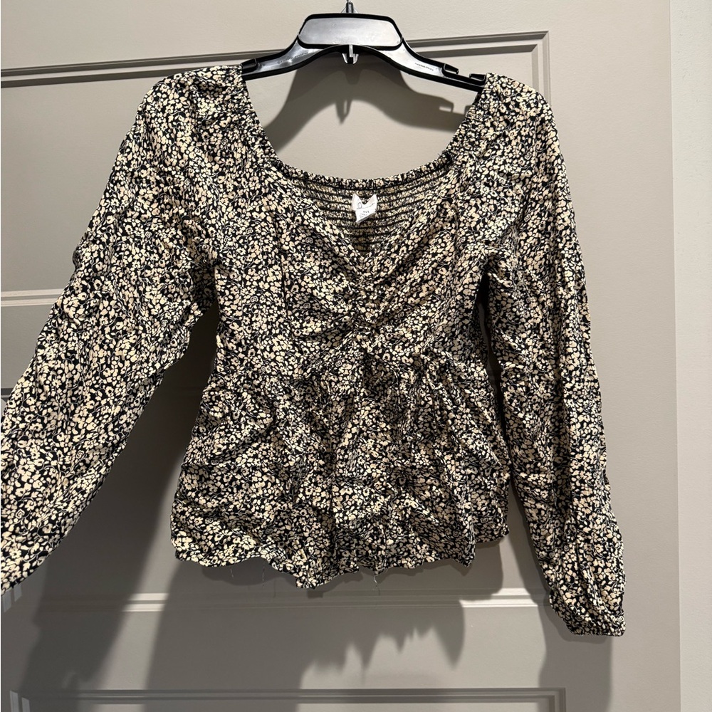 Floral Black and Cream Women's Top